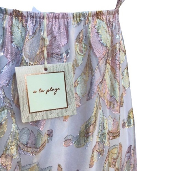 NWT A LAPLAGE EMBROIDERED SILK METALLIC MAXI DRESS - Picture 8 of 10